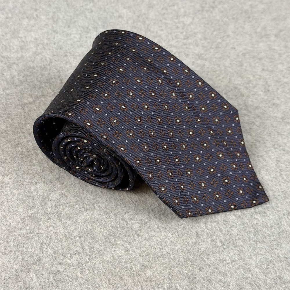 Vintage Luigi Borrelli Napoli Blue Brown Geometric 100% Silk Tie Italy 60x3.75"